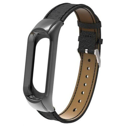 For Xiaomi Mi Band 3 Genuine Leather Wrist Watch Strap Black