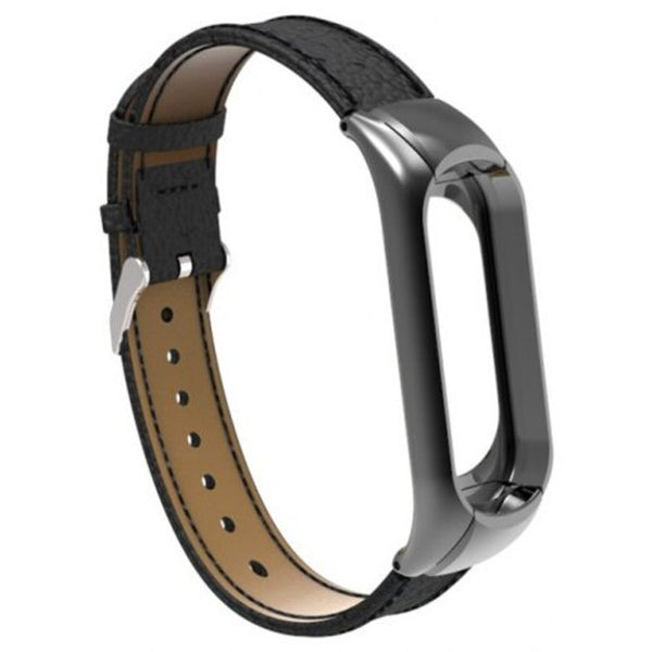 For Xiaomi Mi Band 3 Genuine Leather Wrist Watch Strap Black Watch Bands