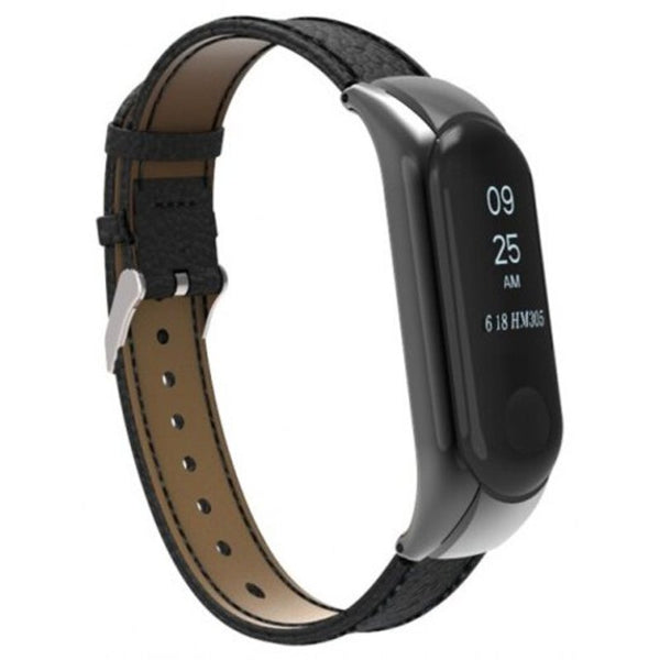For Xiaomi Mi Band 3 Genuine Leather Wrist Watch Strap Black Watch Bands