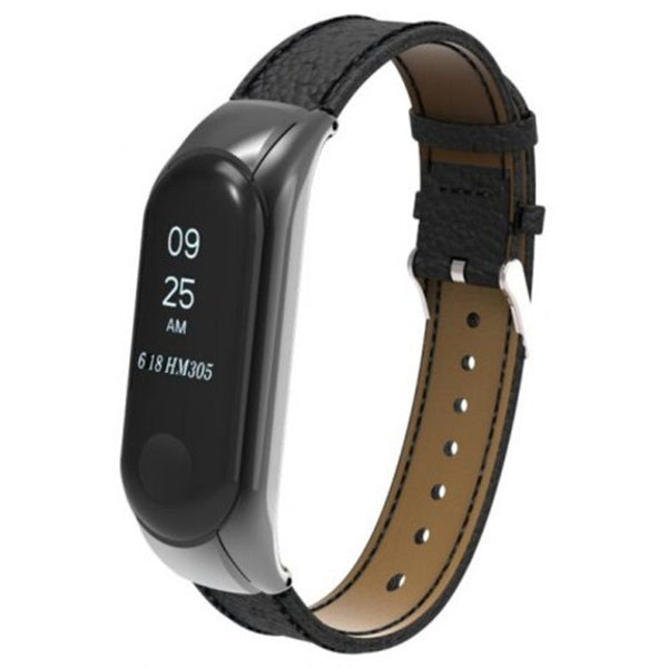 For Xiaomi Mi Band 3 Genuine Leather Wrist Watch Strap Black Watch Bands