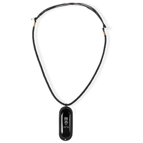 For Xiaomi Miband 3 Fashion Knitted Necklace With Rubber Pendant Holder Black