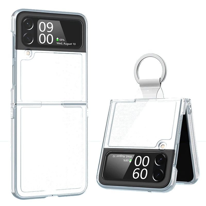 For Samsung Galaxy Z Flip 4 5G Transparent Case With Ring Clear Anti-Scratch Full-Body Shockproof Protective Phone