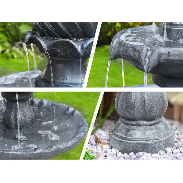 Gardeon 3 Tier Solar Powered Water Fountain Black Outdoor Fountains