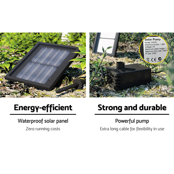 Gardeon 3 Tier Solar Powered Water Fountain Black Outdoor Fountains
