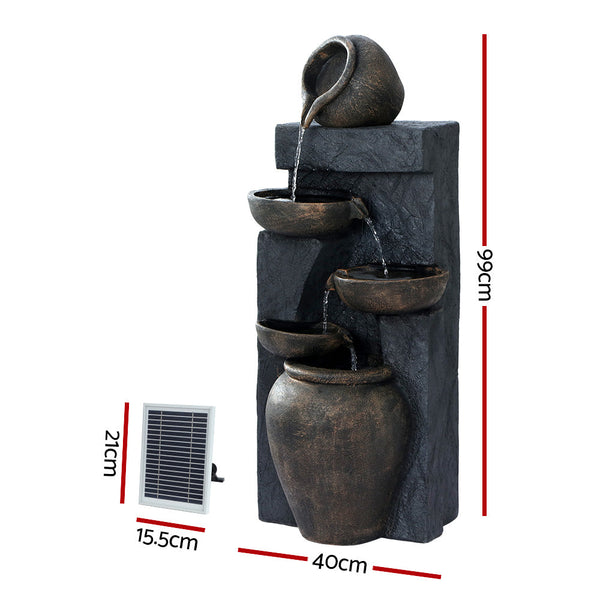 Gardeon Solar Water Fountain Features Outdoor 5 Tiered Cascading Bird Bath Decor Outdoor Fountains