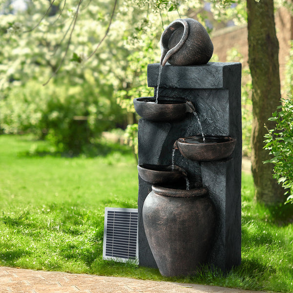 Gardeon Solar Water Fountain Features Outdoor 5 Tiered Cascading Bird Bath Decor Outdoor Fountains