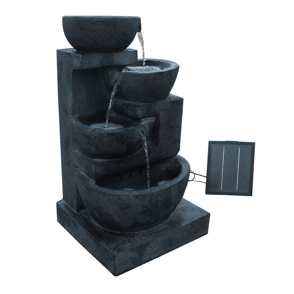 Gardeon 4 Tier Solar Powered Water Fountain With Light Blue Outdoor Fountains