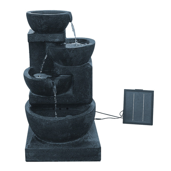 Gardeon 4 Tier Solar Powered Water Fountain With Light Blue Outdoor Fountains