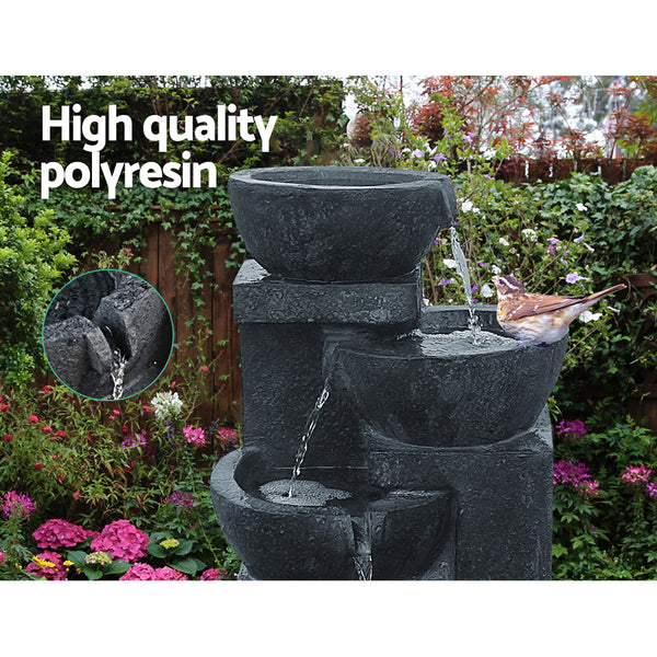 Gardeon 4 Tier Solar Powered Water Fountain With Light Blue Outdoor Fountains