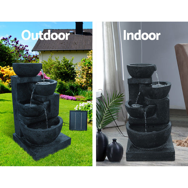 Gardeon 4 Tier Solar Powered Water Fountain With Light Blue Outdoor Fountains