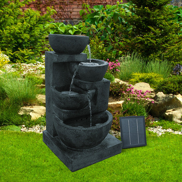 Gardeon 4 Tier Solar Powered Water Fountain With Light Blue Outdoor Fountains