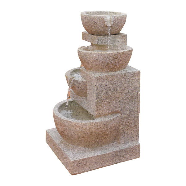 Gardeon 4 Tier Solar Powered Water Fountain With Light Sand Beige Outdoor Fountains