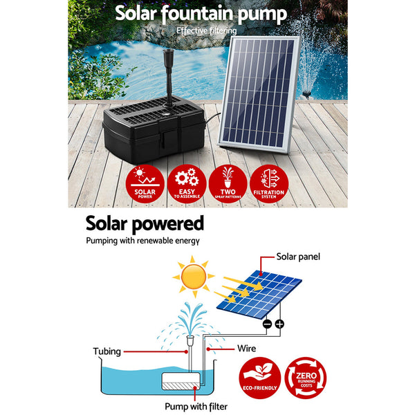 Gardeon Solar Pond Pump With Eco Filter Box Water Fountain Kit 5Ft Ponds & Fountain Pumps