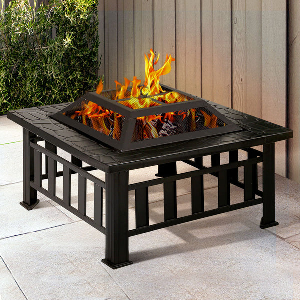 Grillz Fire Pit Bbq Table Outdoor Garden Wood Burning Fireplace Stove Fire Pits