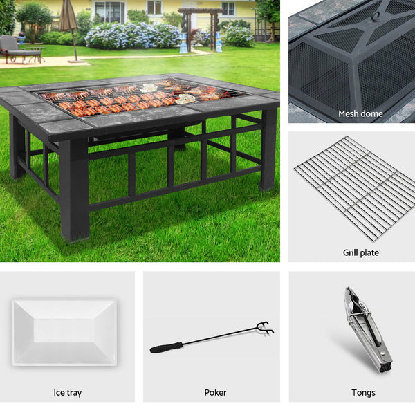 Grillz Fire Pit Bbq Stove Table Ice Pits Patio Fireplace 3 In 1 Fire Pits