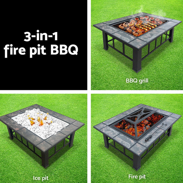 Grillz Fire Pit Bbq Stove Table Ice Pits Patio Fireplace 3 In 1 Fire Pits