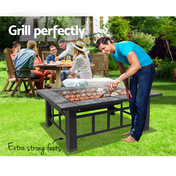 Grillz Fire Pit Bbq Stove Table Ice Pits Patio Fireplace 3 In 1 Fire Pits