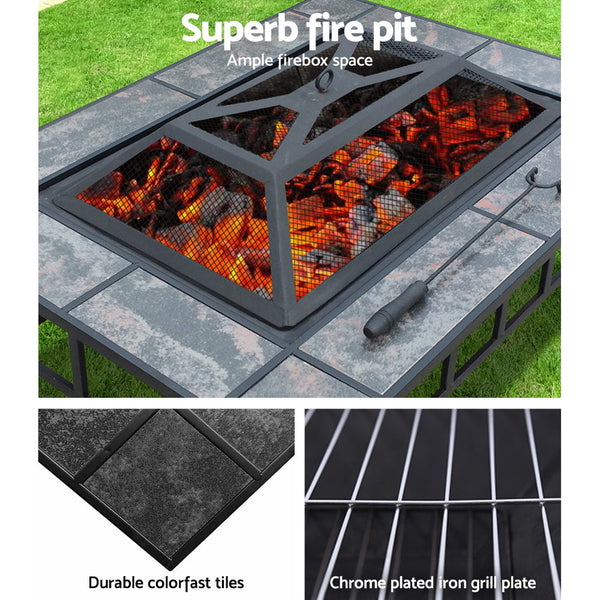 Grillz Fire Pit Bbq Stove Table Ice Pits Patio Fireplace Heater 3 In 1