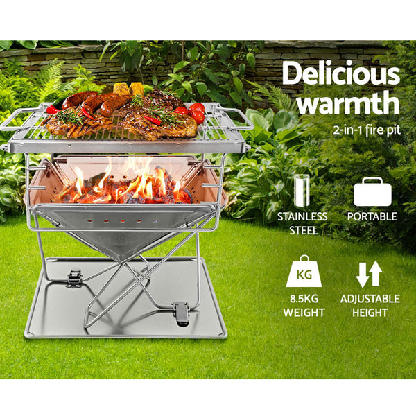 Grillz Camping Fire Pit Bbq Portable Folding Stainless Steel Stove Outdoor Pits Fire Pits