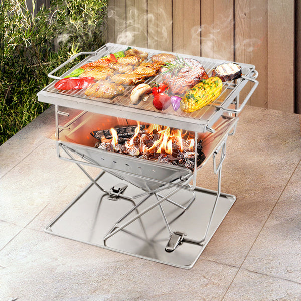 Grillz Camping Fire Pit Bbq Portable Folding Stainless Steel Stove Outdoor Pits Fire Pits