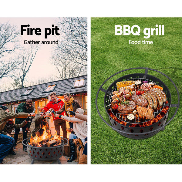 Grillz Fire Pit Bbq Charcoal Ring Portable Outdoor Kitchen Fireplace 32" Barbecues Grills & Smokers