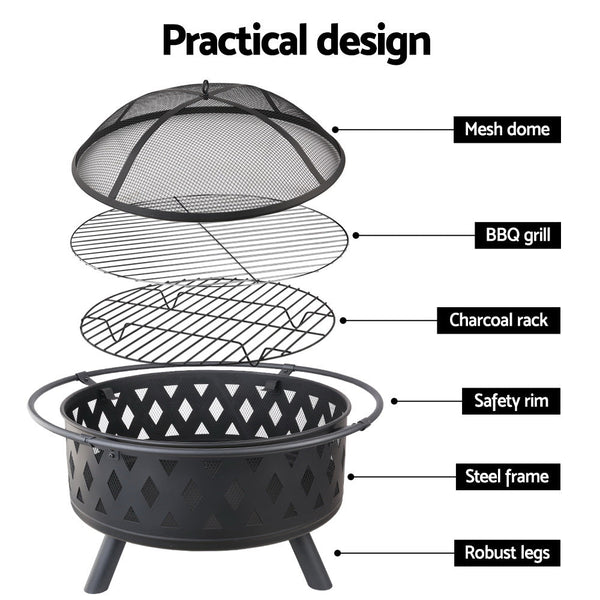 Grillz Fire Pit Bbq Charcoal Ring Portable Outdoor Kitchen Fireplace 32" Barbecues Grills & Smokers