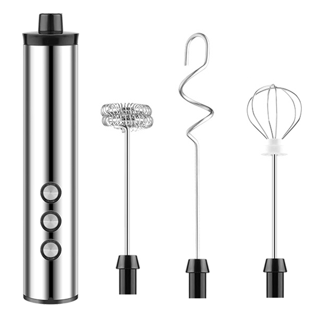 Usb Charging Electric Egg Beater Milk Frother Handheld Drink Coffee Foamer Black With 2 Stainless Steel Whisks