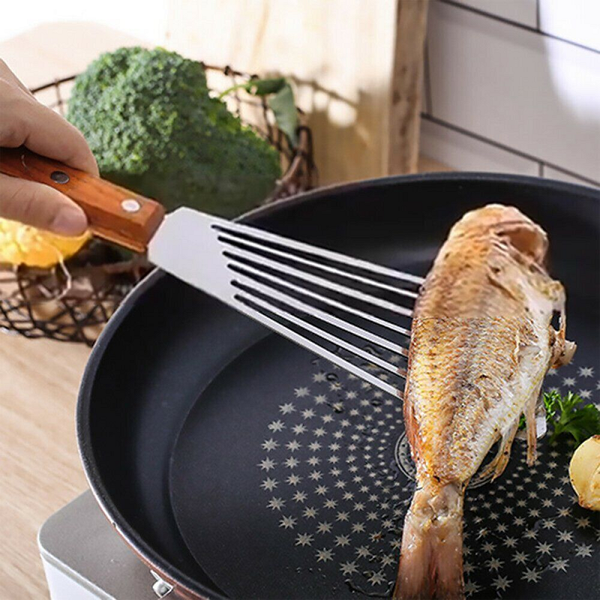 Non Slip Stainless Steel Kitchen Frying Spatula Leaky Shovel Fish Slice Turner Whisks