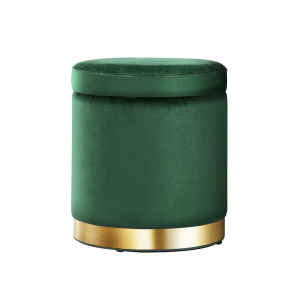 Artiss Storage Foot Stool Round Velvet Rest Pouffe Footstool Green Ottomans Footstools & Poufs