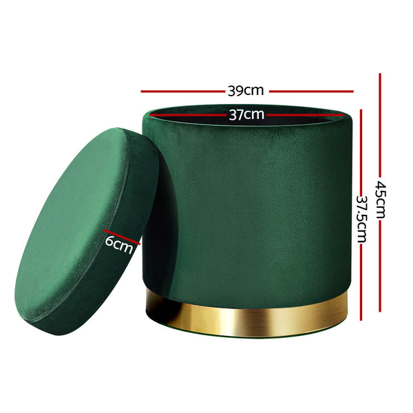 Artiss Storage Foot Stool Round Velvet Rest Pouffe Footstool Green Ottomans Footstools & Poufs