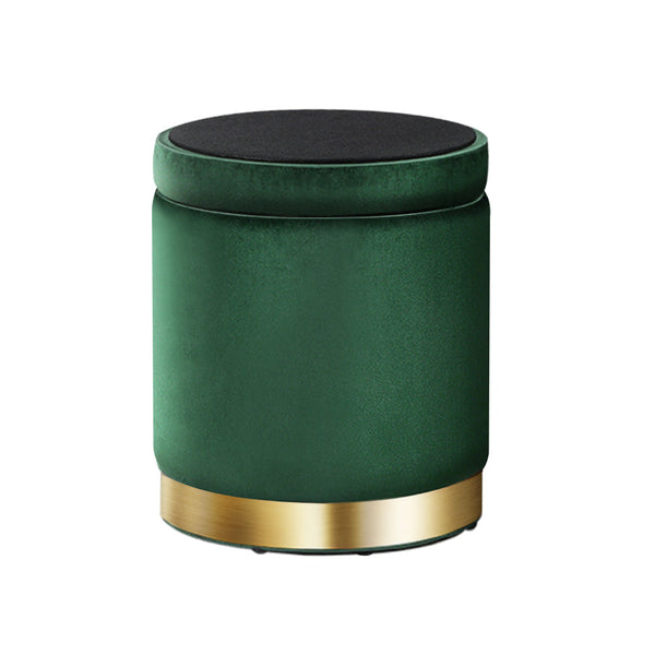 Artiss Storage Foot Stool Round Velvet Rest Pouffe Footstool Green Ottomans Footstools & Poufs