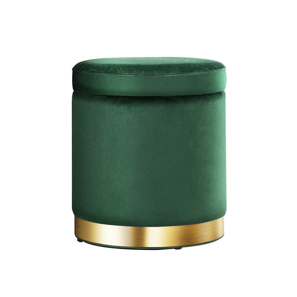 Artiss Storage Foot Stool Round Velvet Rest Pouffe Footstool Green Ottomans Footstools & Poufs