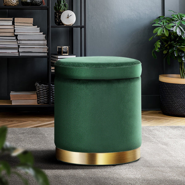Artiss Storage Foot Stool Round Velvet Rest Pouffe Footstool Green Ottomans Footstools & Poufs