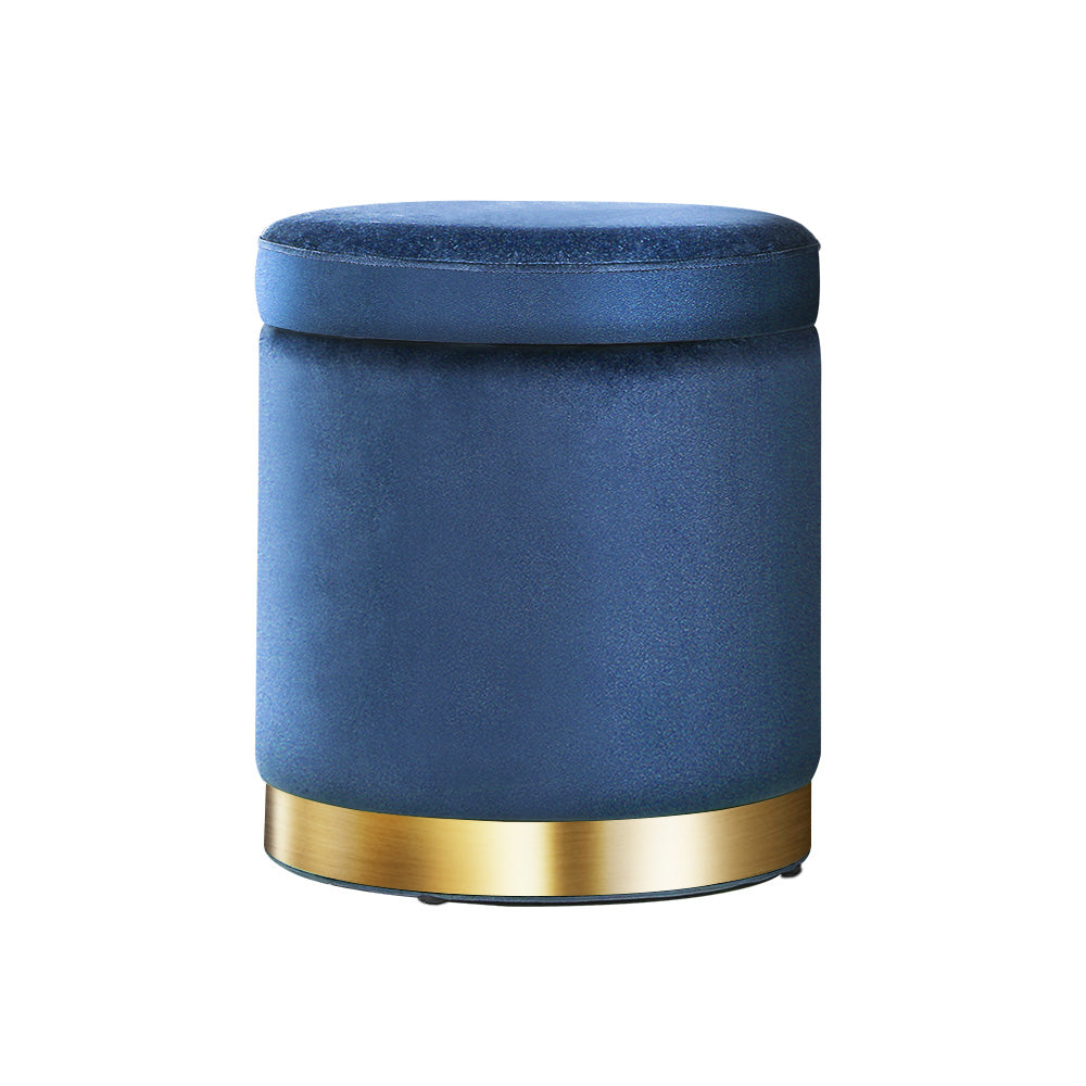 Artiss Foot Stool Round Velvet Storage Rest Pouffe Footstool Navy Ottomans Footstools & Poufs