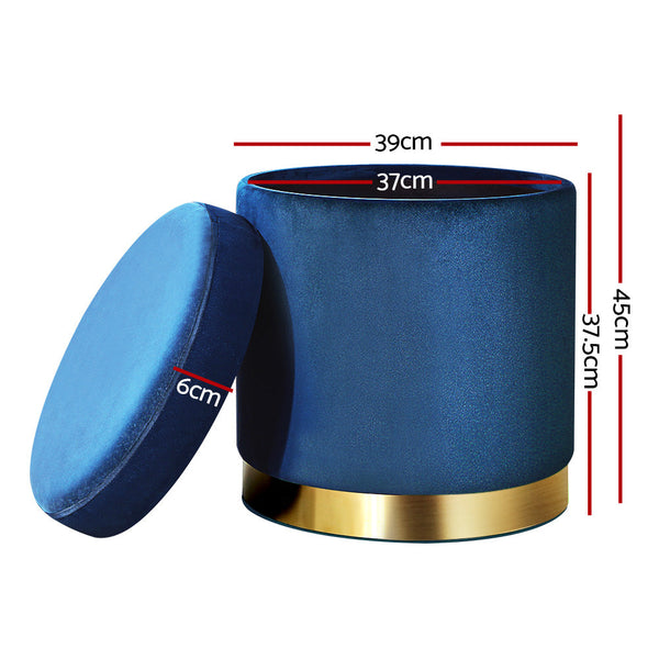 Artiss Foot Stool Round Velvet Storage Rest Pouffe Footstool Navy Ottomans Footstools & Poufs
