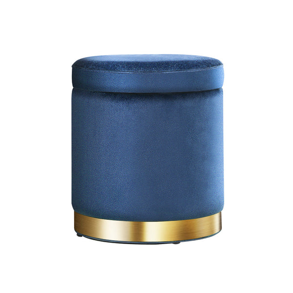 Artiss Foot Stool Round Velvet Storage Rest Pouffe Footstool Navy Ottomans Footstools & Poufs