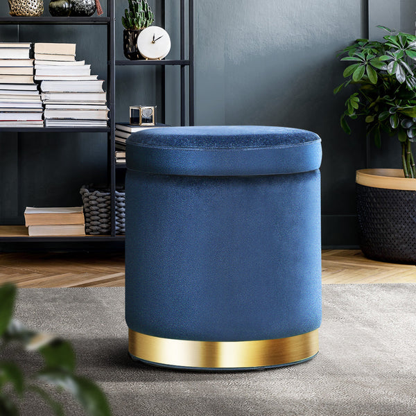 Artiss Foot Stool Round Velvet Storage Rest Pouffe Footstool Navy Ottomans Footstools & Poufs