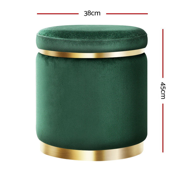 Artiss Round Velvet Foot Stool Rest Pouffe Padded Seat Green Ottomans Footstools & Poufs