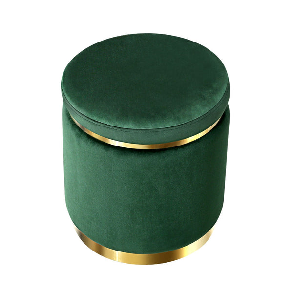 Artiss Round Velvet Foot Stool Rest Pouffe Padded Seat Green Ottomans Footstools & Poufs