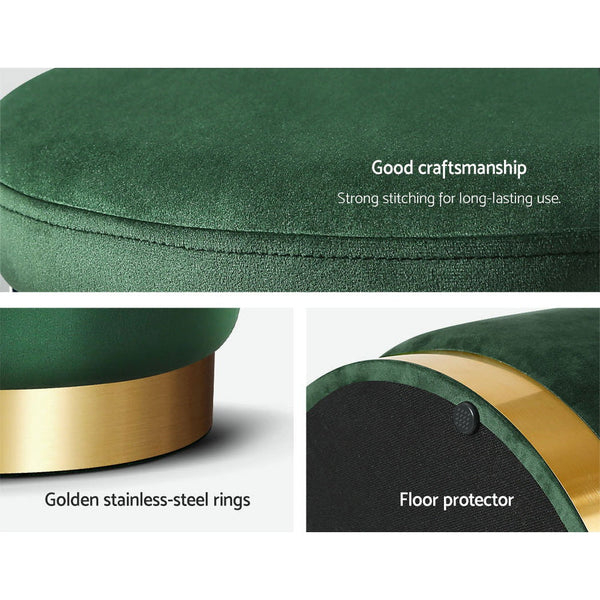 Artiss Round Velvet Foot Stool Rest Pouffe Padded Seat Green Ottomans Footstools & Poufs