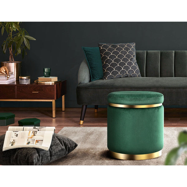 Artiss Round Velvet Foot Stool Rest Pouffe Padded Seat Green Ottomans Footstools & Poufs
