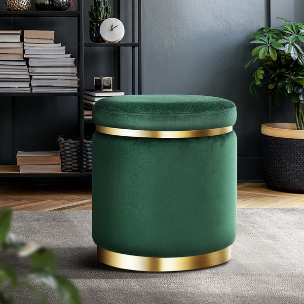 Artiss Round Velvet Foot Stool Rest Pouffe Padded Seat Green Ottomans Footstools & Poufs