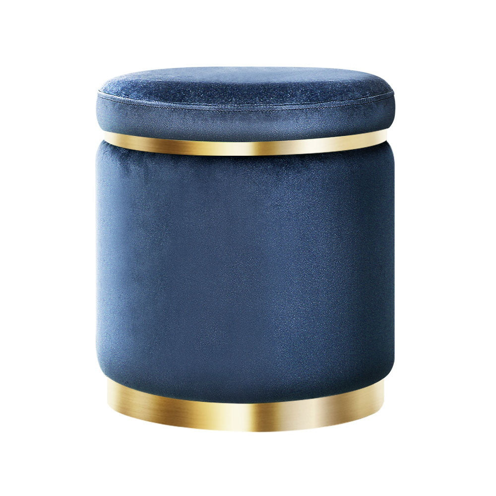Artiss Foot Stool Round Velvet Rest Pouf Padded Seat Footstool Navy Ottomans Footstools & Poufs