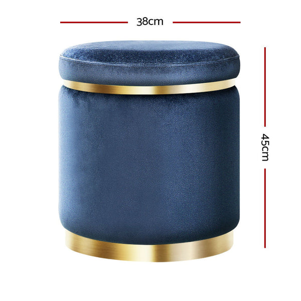 Artiss Foot Stool Round Velvet Rest Pouf Padded Seat Footstool Navy Ottomans Footstools & Poufs