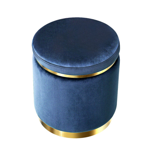 Artiss Foot Stool Round Velvet Rest Pouf Padded Seat Footstool Navy Ottomans Footstools & Poufs