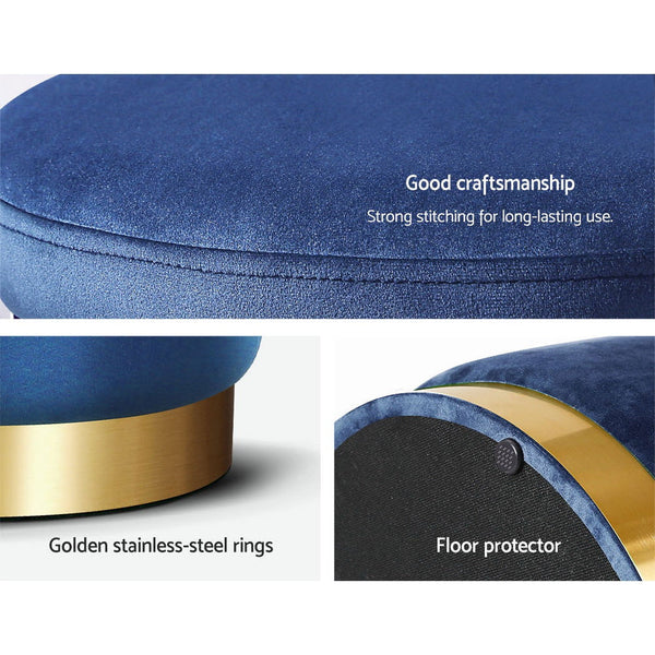 Artiss Foot Stool Round Velvet Rest Pouf Padded Seat Footstool Navy Ottomans Footstools & Poufs