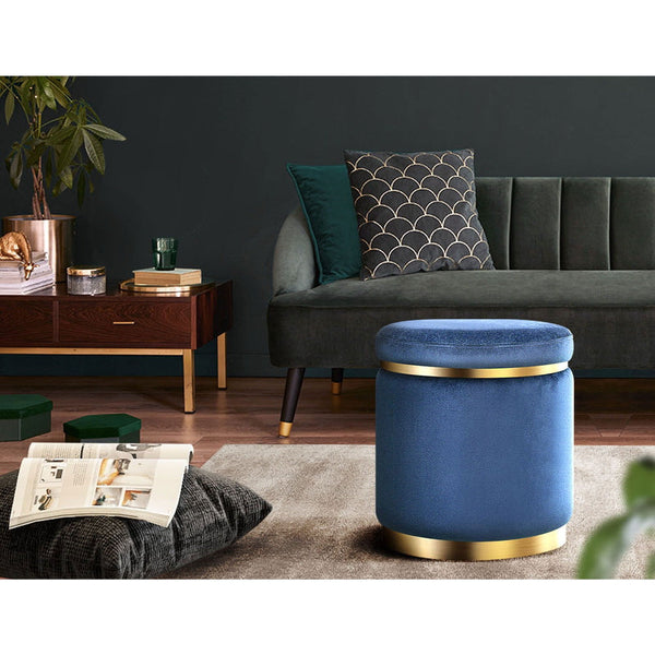 Artiss Foot Stool Round Velvet Rest Pouf Padded Seat Footstool Navy Ottomans Footstools & Poufs
