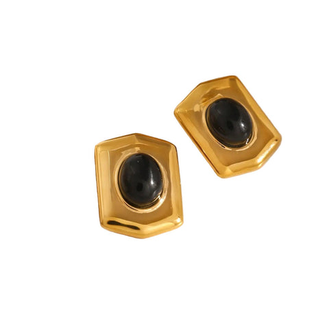 18K Gold Plated Stainless Steel Agate Earrings