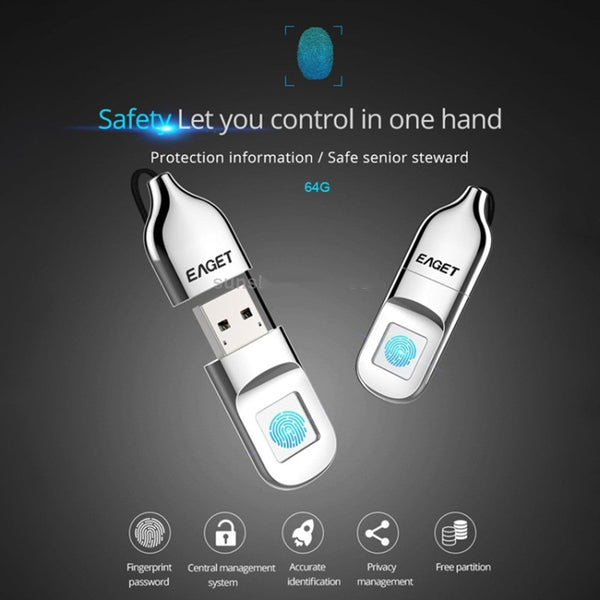 Fu5 64Gb Usb 2.0 Fingerprint Encryption Password Disk Silver Usb Flash Drives