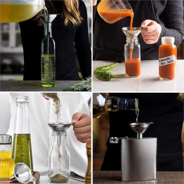 Set Of 3 Stainless Steel Food Grade Mini Kitchen For Transferring Essential Oils And Liquids; Small Filling Bottles Flasks Boiling. Funnels